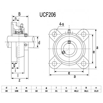Le modèle de Palier carré serrage vis pointeaux ref UCF206 diamètre d'arbre 30 mm - UCF206