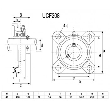Le modèle de Palier carré serrage vis pointeaux ref UCF208 diamètre d'arbre 40 mm - UCF208