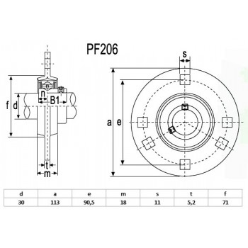 Le modèle de Palier ronde en tôle (sans le roulement) ref PF206 diamètre d'arbre 30 mm - PF206