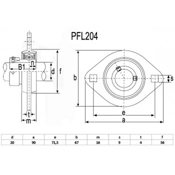 Le modèle de Palier oval en tôle (sans le roulement) ref PFL204 diamètre d'arbre 20 mm - PFL204