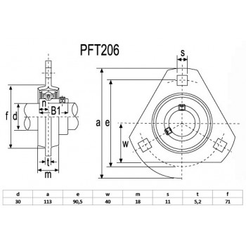 Le modèle de Palier triangle en tôle (sans le roulement) ref PFT206 diamètre d'arbre 30 mm - PFT206
