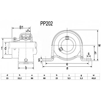Le modèle de Palier à semelle en tôle (sans le roulement) ref PP202 diamètre d'arbre 15 mm - PP202