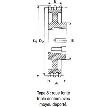 Le modèle de Roue fonte à moyeu amovible pour chaine 24B Triple, 45 dents ref RFT24B45MA - RFT24B45MA