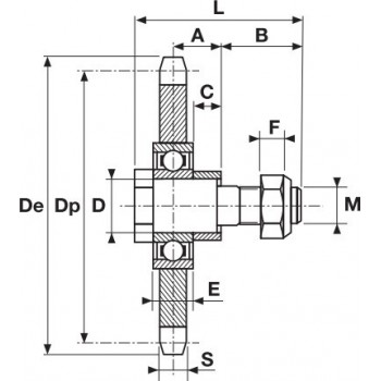 Le modèle de Pignon tendeur avec axe pour chaine 06B Simple, 17 dents ref PTAA06B17 - PTAA06B17