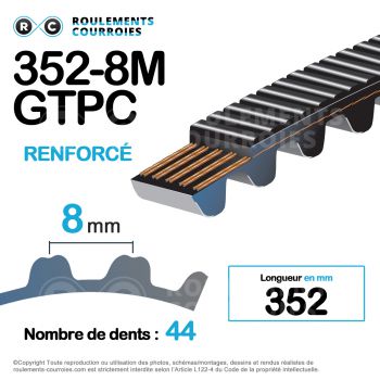 Le modèle de Courroie dentée renforcée polychain ref 352-8MGTPC12 - 352-8MPCC-11,2-GATES