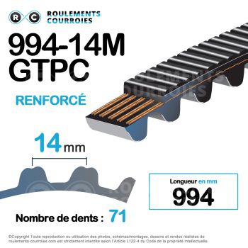 Le modèle de Courroie dentée renforcée polychain ref 994-14MGTPC20 - 994-14MGTPC2-20-GATES