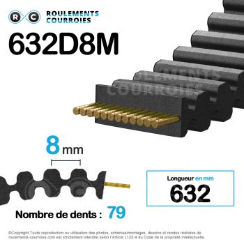 Le modèle de Courroie HTD double denture ref 632D8M20 - 632-D8M20