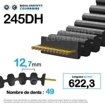 Le modèle de Courroie cote pouce double denture ref 245DH150 - 245DH150