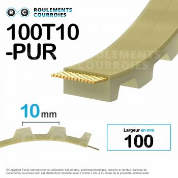 Le modèle de Courroie dentée ouverte ref 100T10-PUR - 100T10-PUSTEEL